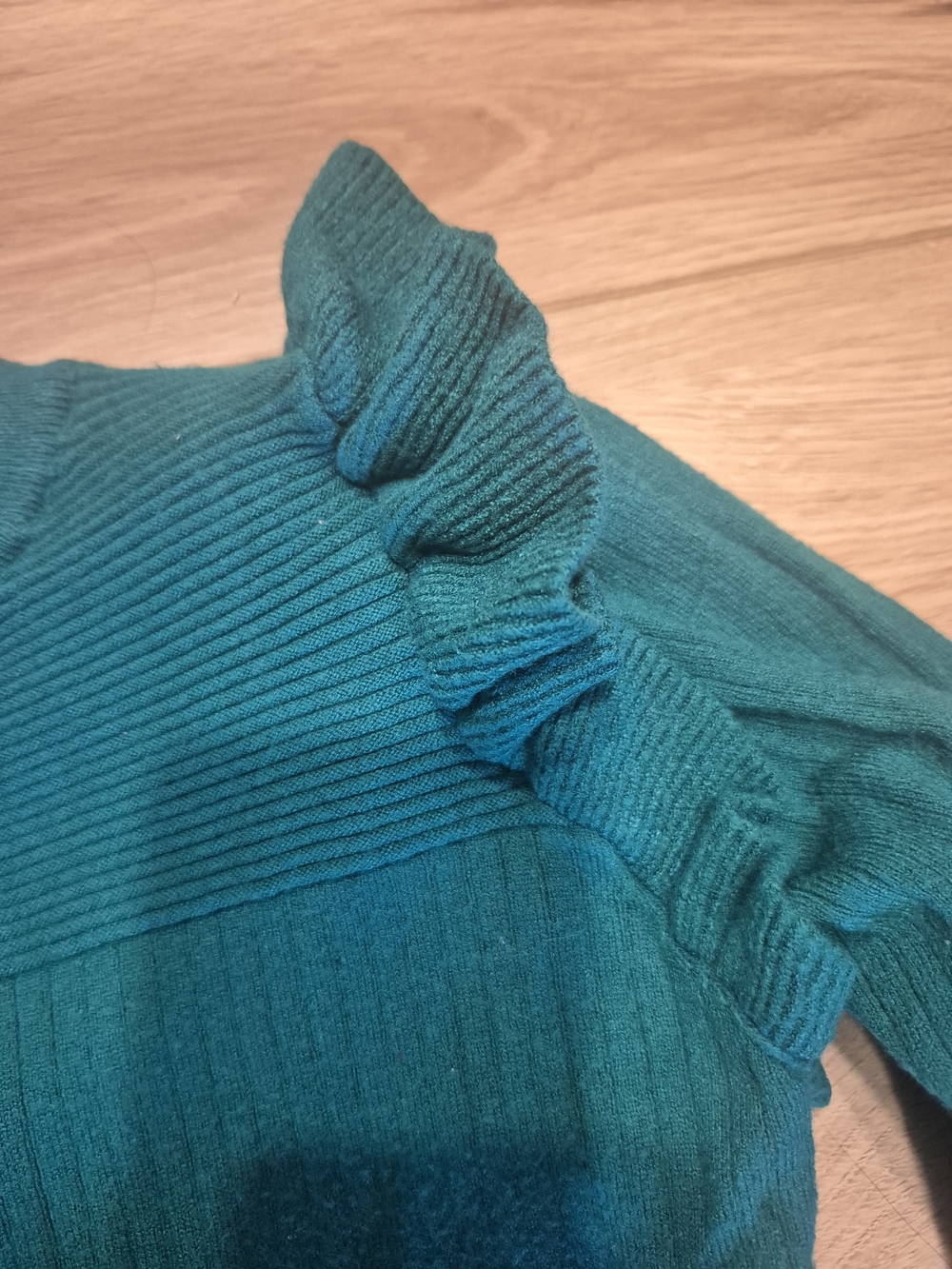 &Merci Teal Ruffle-Sleeve Ribbed Sweater - Picture 3 of 4